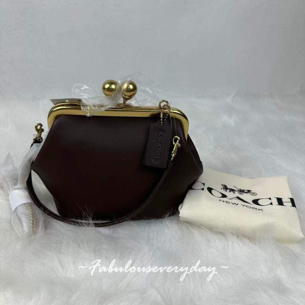 Coach Kisslock Frame Bag 16 Crossbody In Leather/Gold/Maple CCY28 NWT - Picture 3 of 9